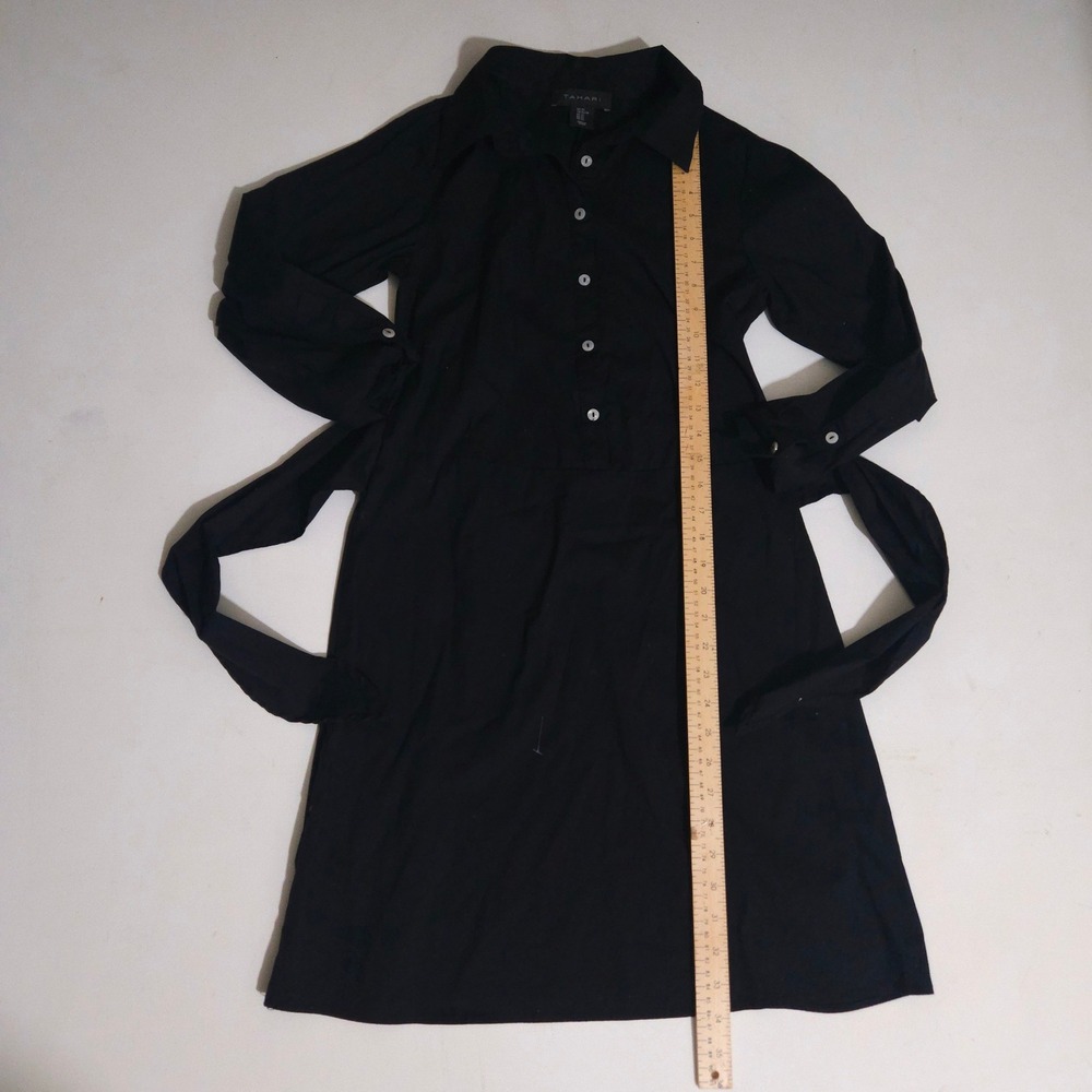 Tahari Black Long Sleeve Button Front Tie Waist Shirt Dress Womens XS - Picture 6 of 7